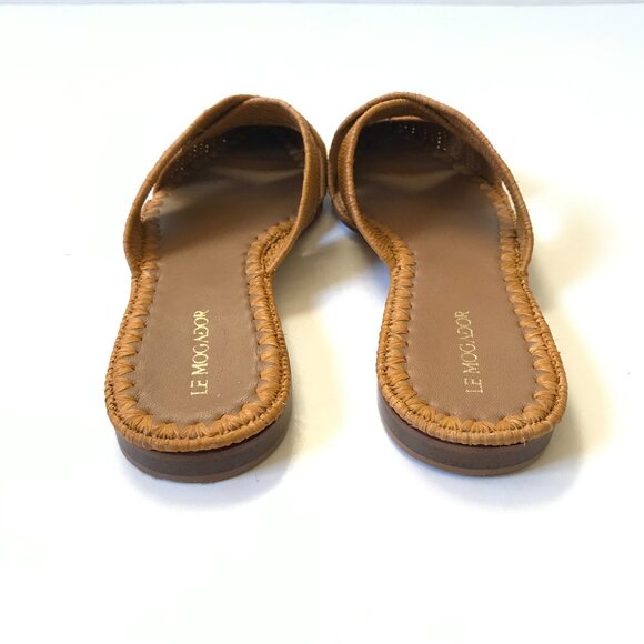 Le Mogador Azoulay Flats Slides Mules Womens 39 9 Tan Raffia Leather Slip On - Picture 7 of 10